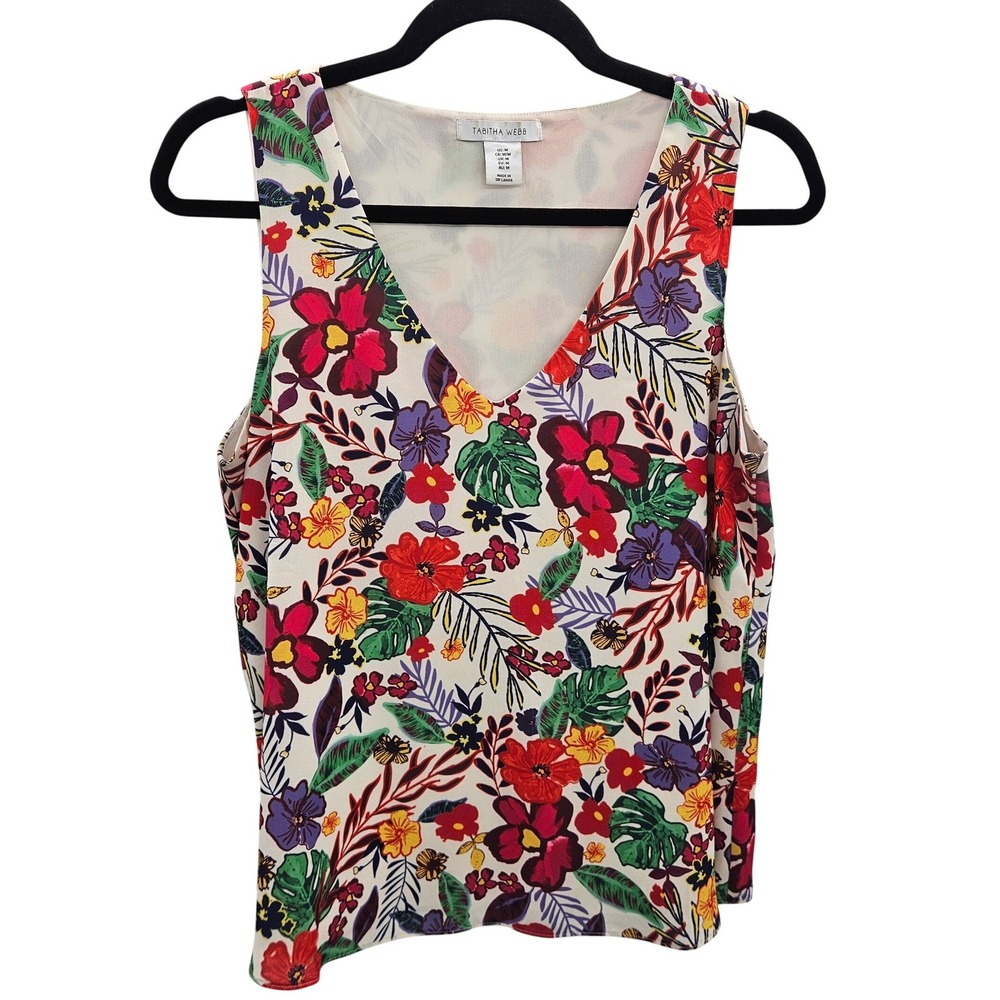 Tabitha Webb Womens Floral Tropical V-Neck Tank Top Multicolor Sleeveless Size M